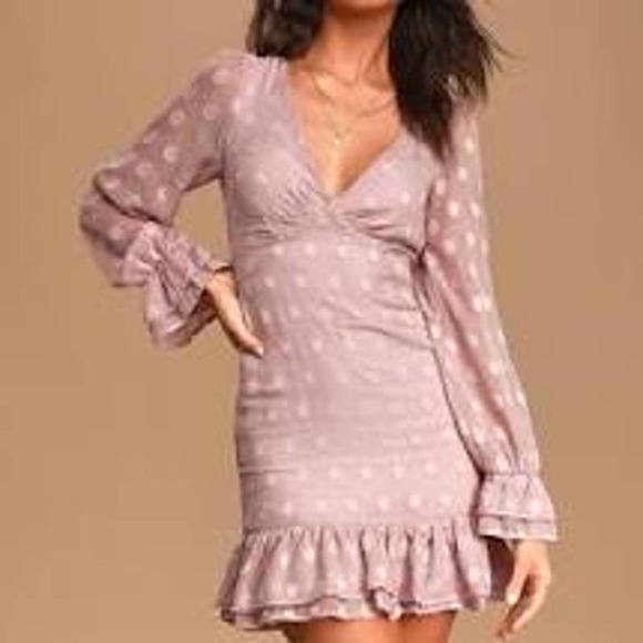 Lulus Just Spotted Dot Jacquard Ruffled Mini Dress - Picture 2 of 11